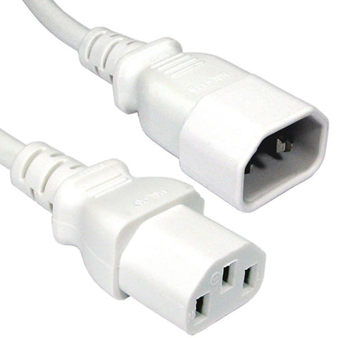 WEISSES Netzverlängerungs-Überbrückungskabel, IEC C13-Buchse auf IEC C14-Stecker
