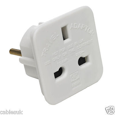 FICHE SECTEUR UK 3 BROCHES VERS ADAPTATEUR EURO CONTINENTAL 2 BROCHES CONVERTISSEUR BLANC