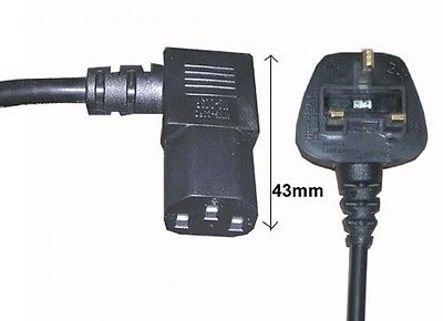 Netzkabel UK-Stecker mit Sicherung auf IEC C13-Buchse, rechtwinklig, 5 A, schwarz, 2 m