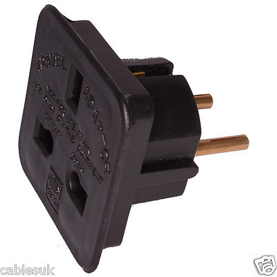 UK-NETZSTROM-3-PIN-STECKER AUF EURO CONTINENTAL 2-PIN-STECKER-ADAPTER-KONVERTER SCHWARZ